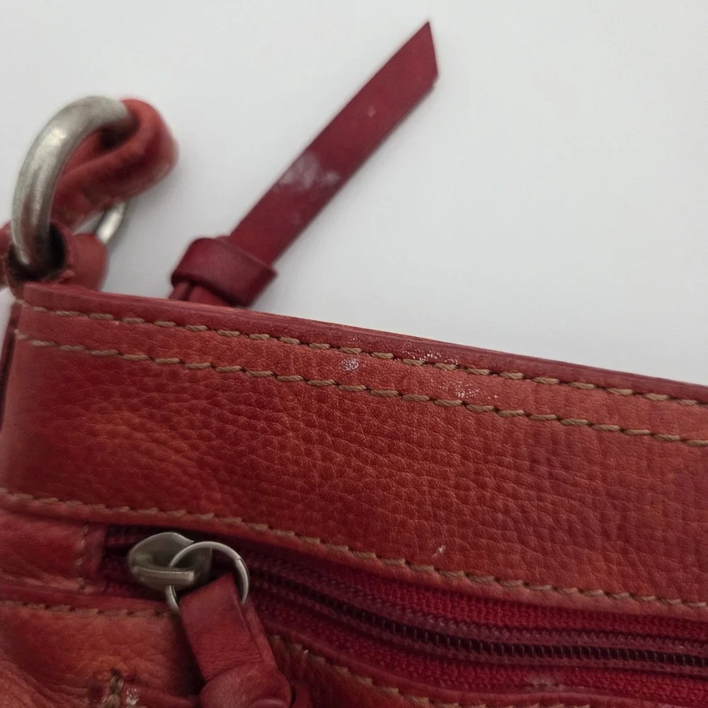 Vintage Fossil Crossbody Bag Red Pebbled Leather Boho Drawstring Small Womens OS